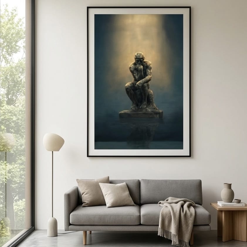 The Thinker Wall Art Print: Moody Dark Teal & Gold