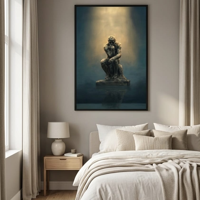 The Thinker Wall Art Print: Moody Dark Teal & Gold