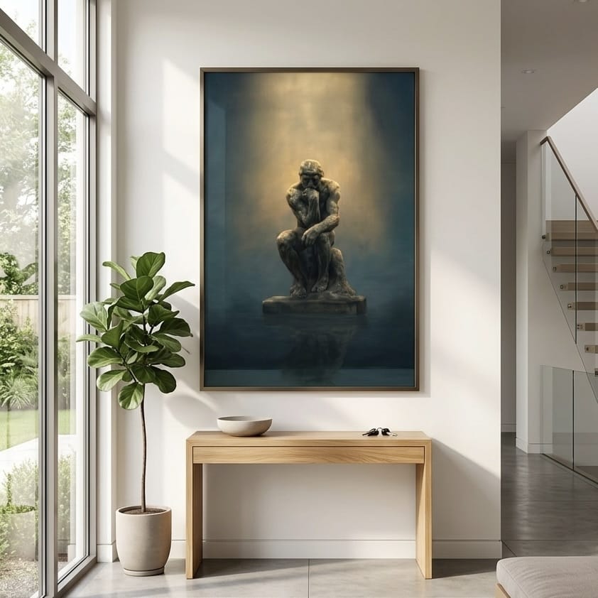 The Thinker Wall Art Print: Moody Dark Teal & Gold