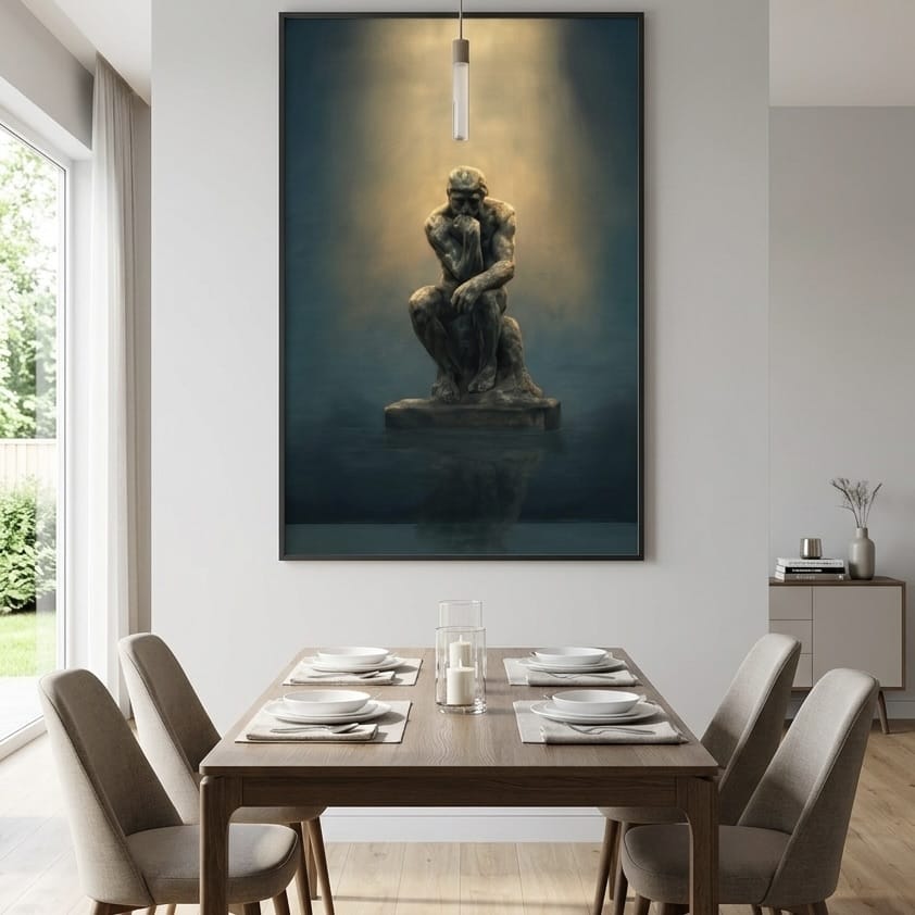 The Thinker Wall Art Print: Moody Dark Teal & Gold