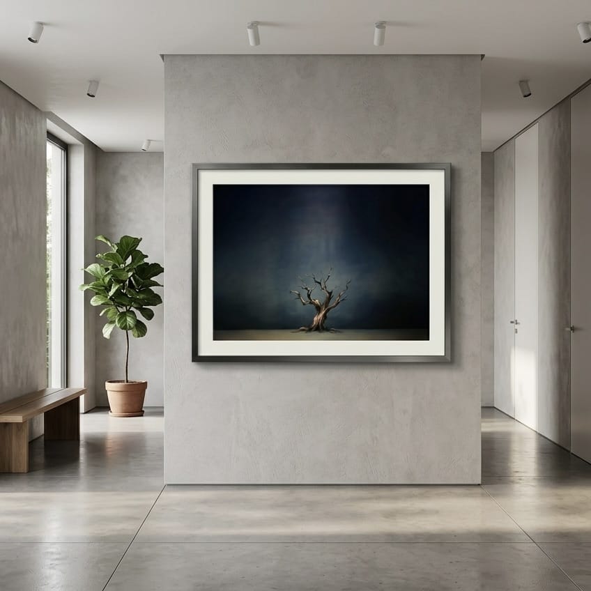 Moody Blue Tree Wall Art: Abstract Bare Branches