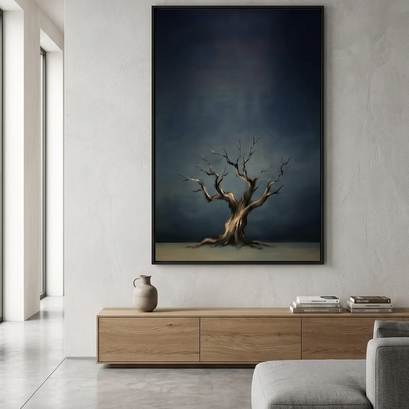 Moody Blue Tree Wall Art: Abstract Bare Branches