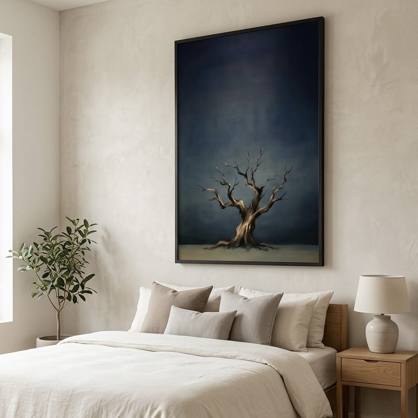 Moody Blue Tree Wall Art: Abstract Bare Branches