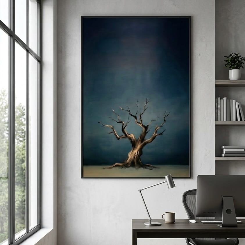 Moody Blue Tree Wall Art: Abstract Bare Branches