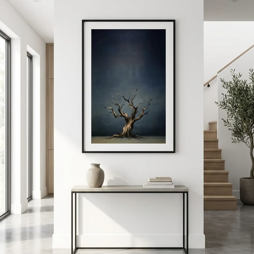 Moody Blue Tree Wall Art: Abstract Bare Branches