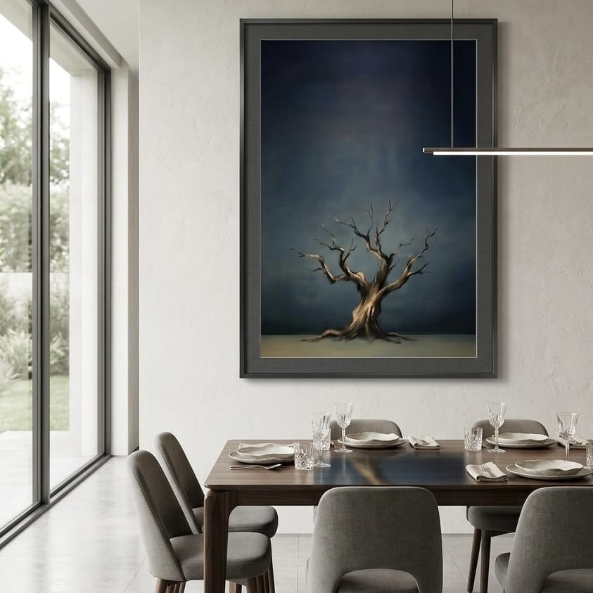 Moody Blue Tree Wall Art: Abstract Bare Branches
