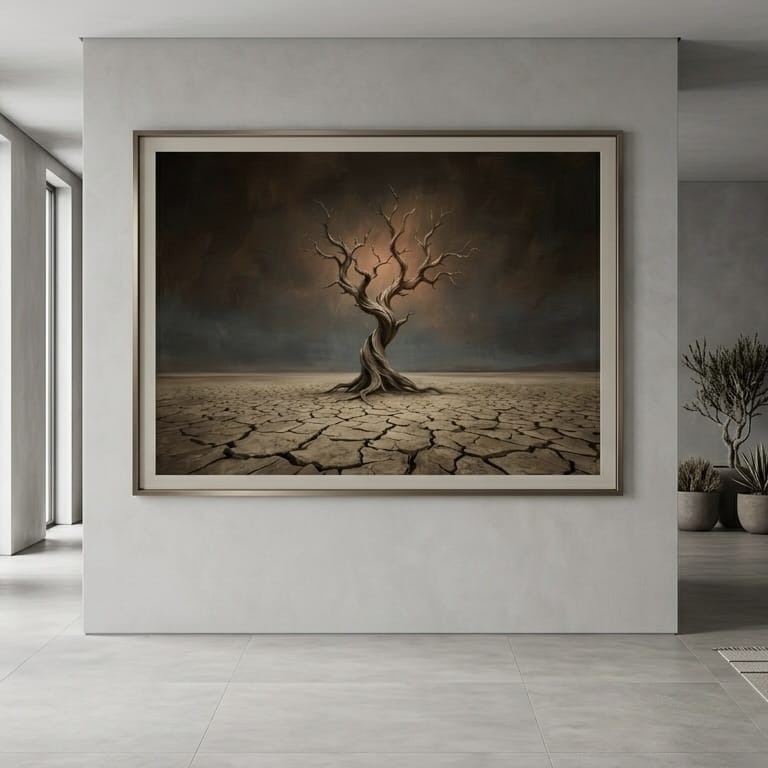 Moody Gnarled Tree Wall Art - Surreal Desert Scene