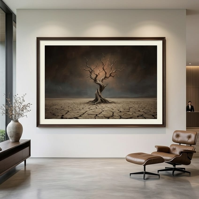 Moody Gnarled Tree Wall Art - Surreal Desert Scene