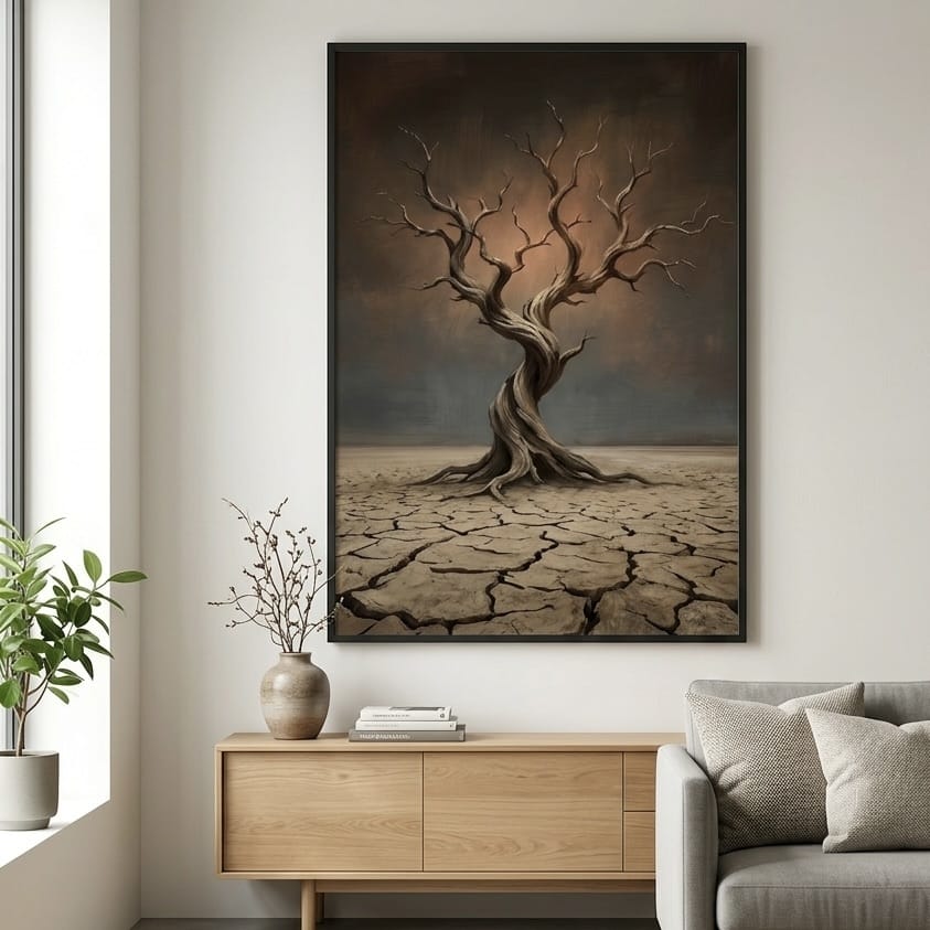 Moody Gnarled Tree Wall Art - Surreal Desert Scene
