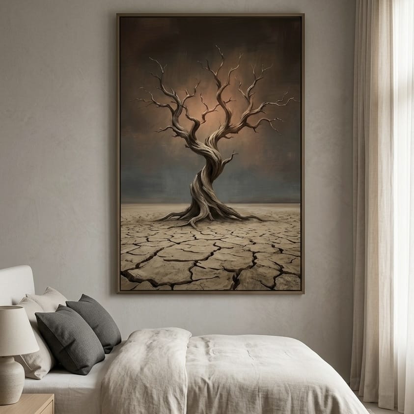 Moody Gnarled Tree Wall Art - Surreal Desert Scene