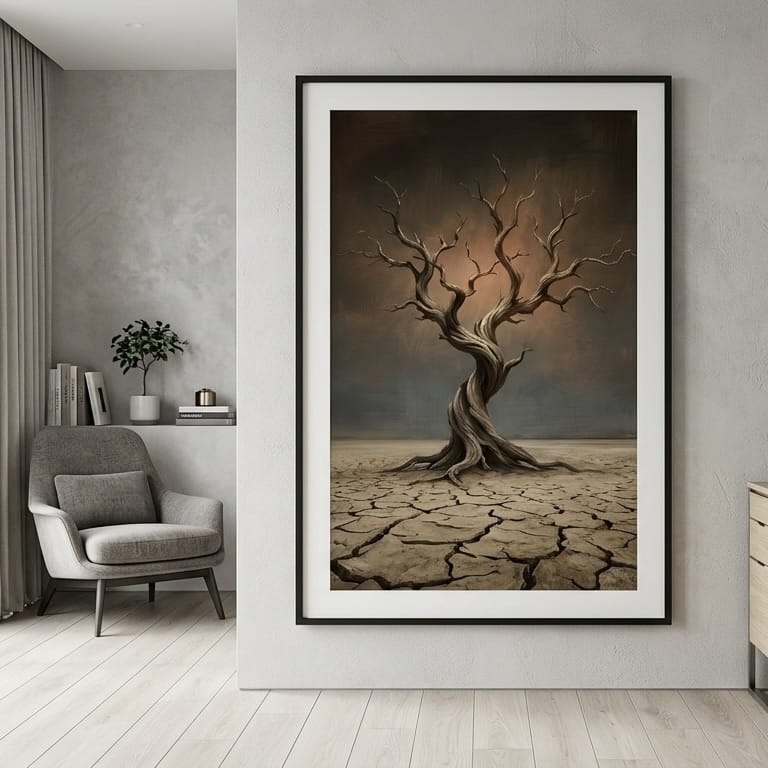 Moody Gnarled Tree Wall Art - Surreal Desert Scene