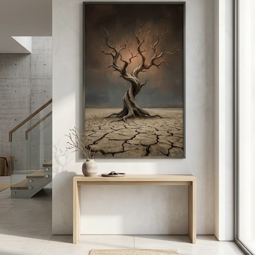 Moody Gnarled Tree Wall Art - Surreal Desert Scene