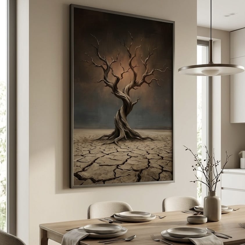 Moody Gnarled Tree Wall Art - Surreal Desert Scene