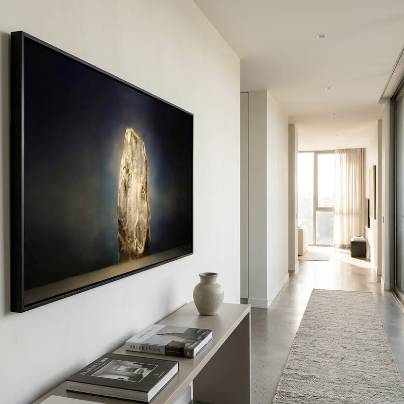 Abstract Gold and Ice Monolith Wall Art: Navy Blue