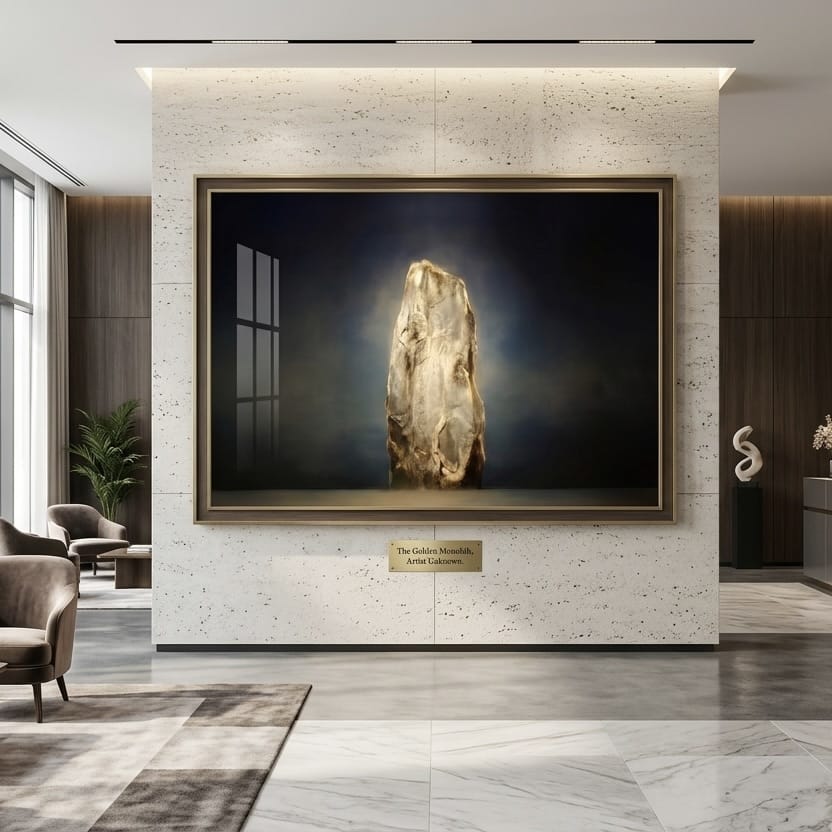 Abstract Gold and Ice Monolith Wall Art: Navy Blue