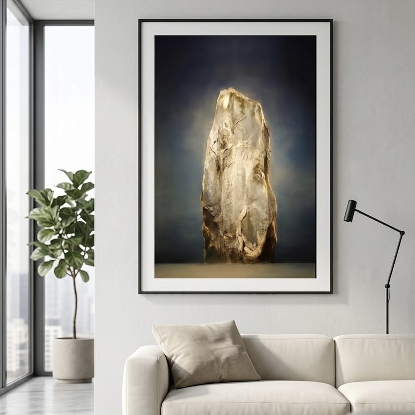 Abstract Gold and Ice Monolith Wall Art: Navy Blue