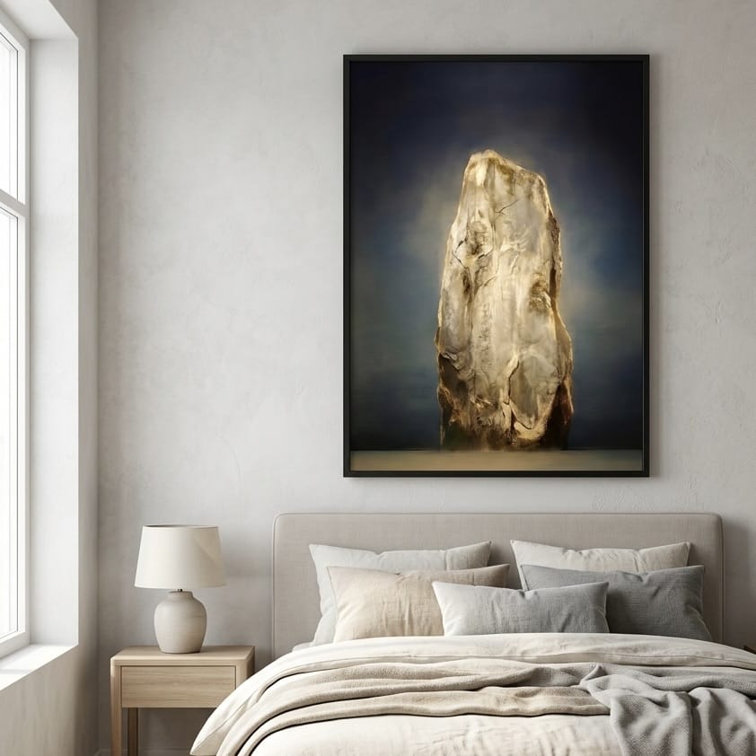 Abstract Gold and Ice Monolith Wall Art: Navy Blue