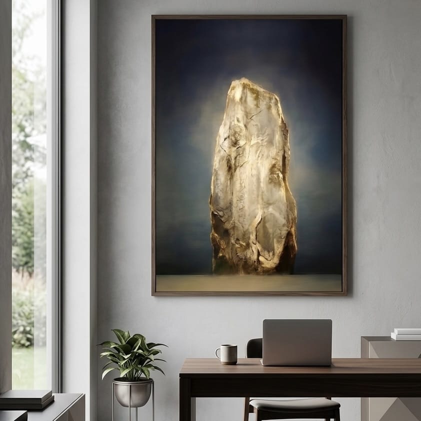 Abstract Gold and Ice Monolith Wall Art: Navy Blue