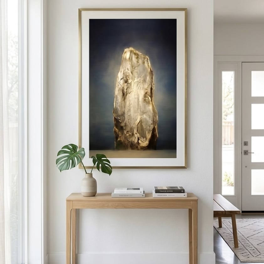 Abstract Gold and Ice Monolith Wall Art: Navy Blue