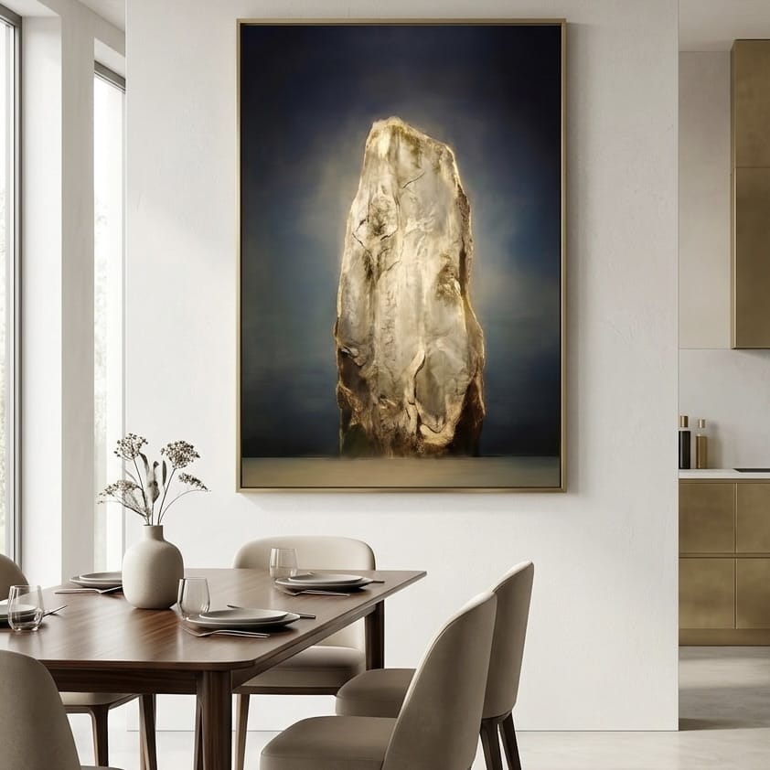 Abstract Gold and Ice Monolith Wall Art: Navy Blue