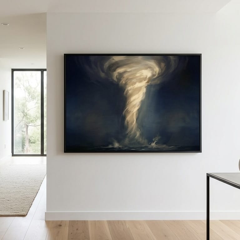 Tornado Wall Art Print: Abstract Storm Scene Blue and Beige
