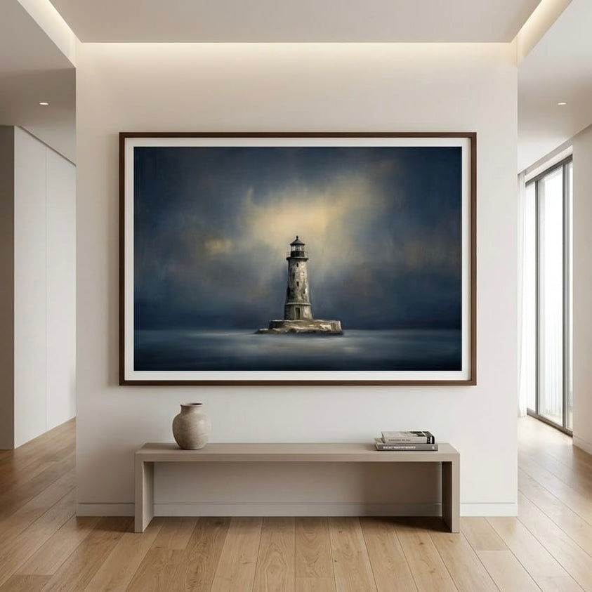 Moody Lighthouse Painting - Atmospheric Coastal Wall Decor