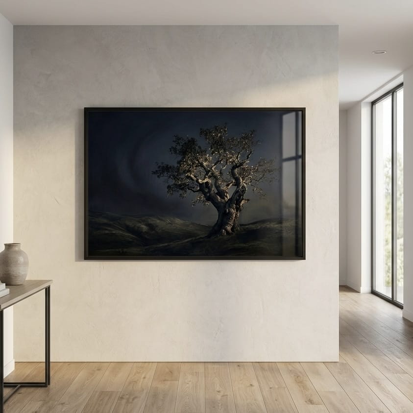 Moody Ancient Tree Wall Art - Dark Blue