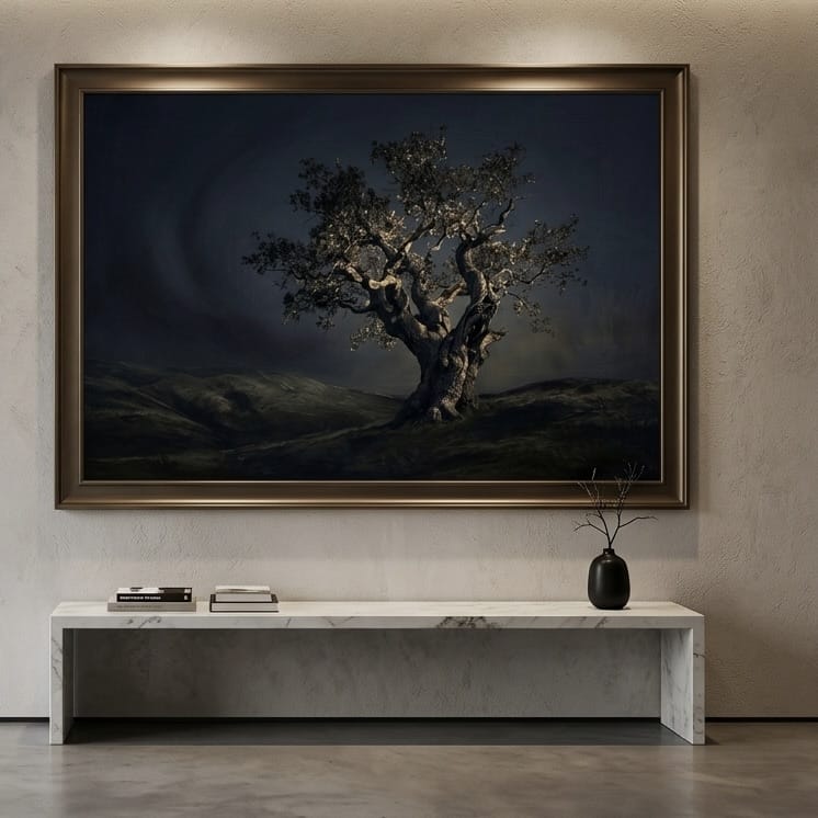 Moody Ancient Tree Wall Art - Dark Blue