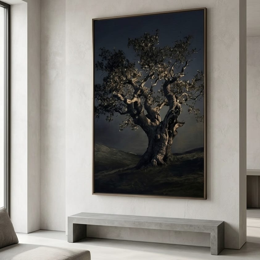 Moody Ancient Tree Wall Art - Dark Blue