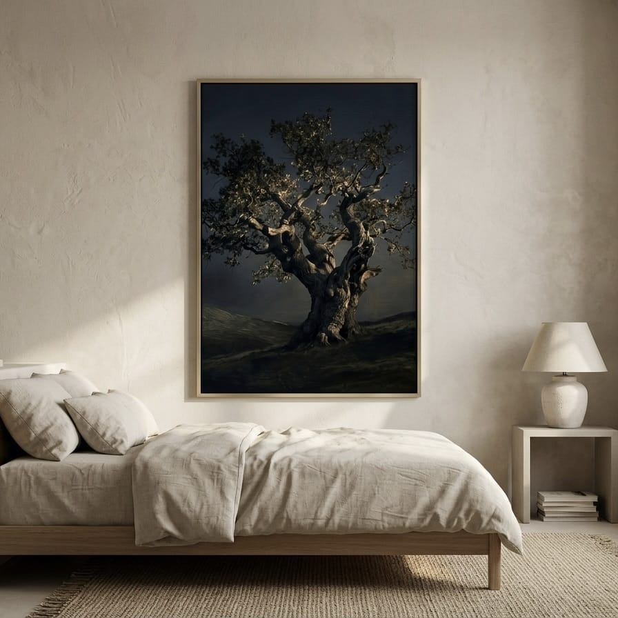 Moody Ancient Tree Wall Art - Dark Blue
