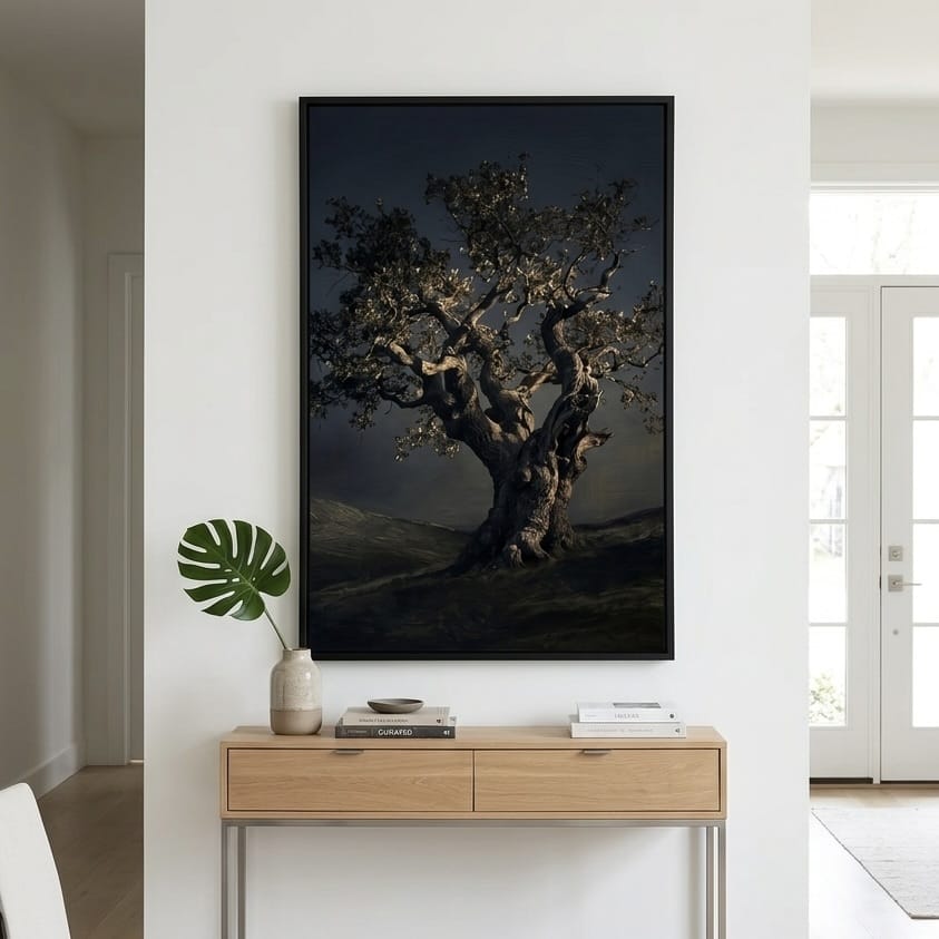 Moody Ancient Tree Wall Art - Dark Blue
