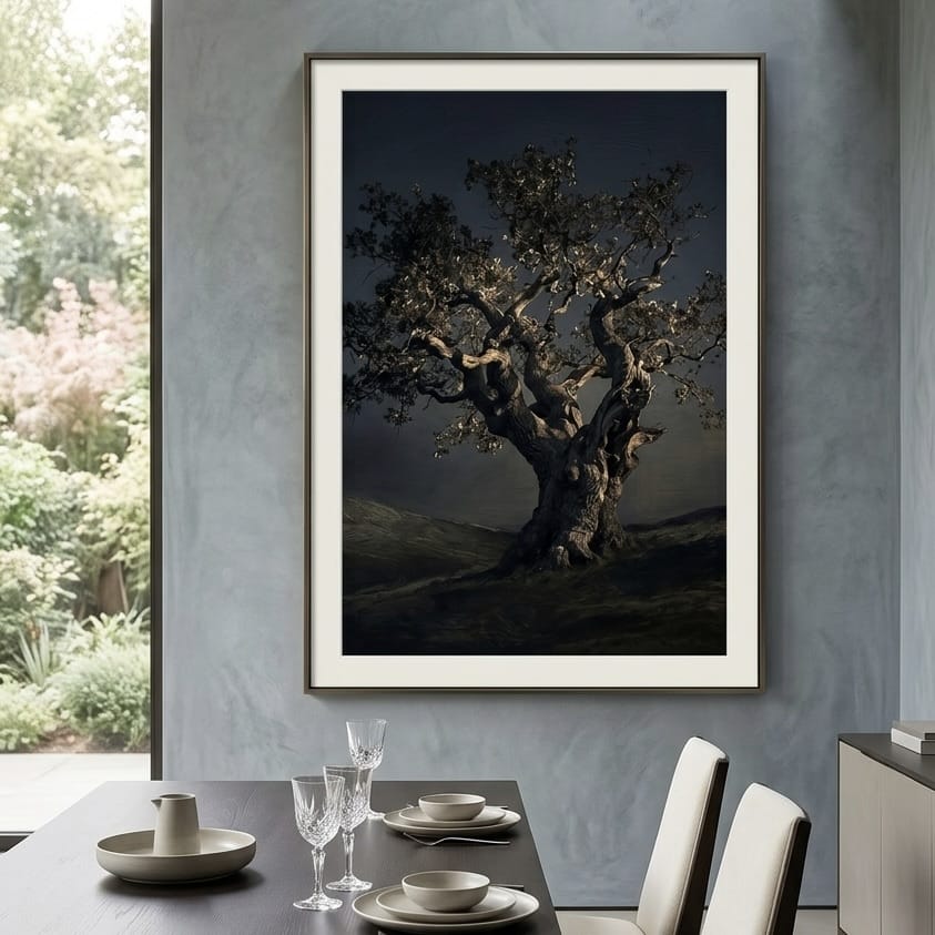 Moody Ancient Tree Wall Art - Dark Blue