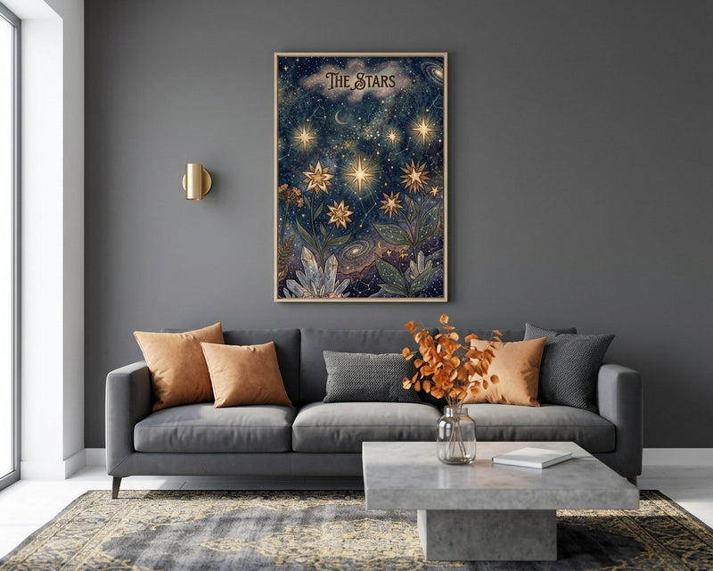 Mystical Starry Night Celestial Botanical Art Print