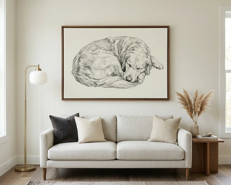 Sleeping Golden Retriever Pencil Sketch Art Print