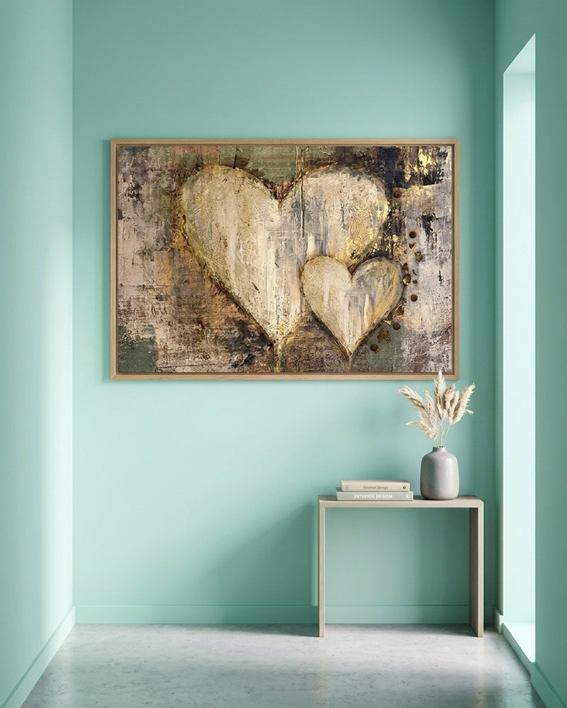 Textured Gold Hearts Mixed Media Wall Art