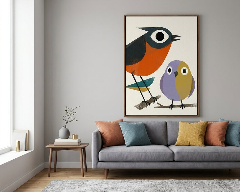 Vibrant Mid Century Modern Bird Art Print, Geometric Minimalist Wall Decor, Retro Animal Illustration, Colorful Nursery Art