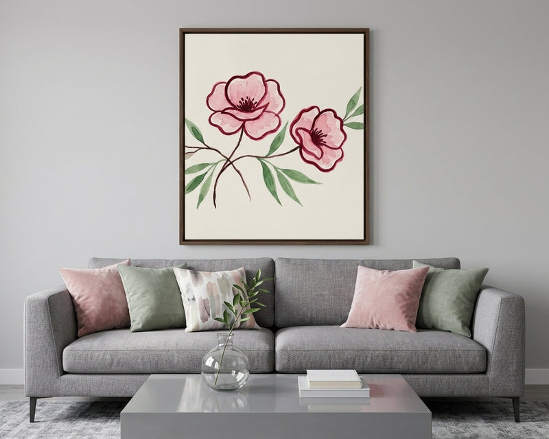 Watercolor Pink Flowers Print, Delicate Botanical Art, Blush Floral Wall Decor, Modern Cottagecore Home Art, Serene Bloom Painting