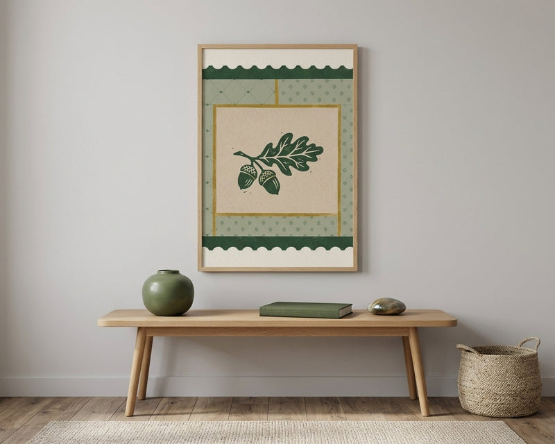 You Can Do Hard Things Print, Motivational Oak Leaf Acorn Art, Green Botanical Vintage Style Poster, Inspirational Stamp Wall Art Decor